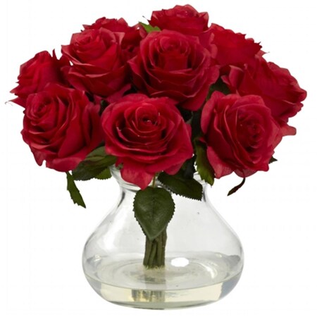 Nearly Natural Rose Arrangement With Vase - Red 1367-RD